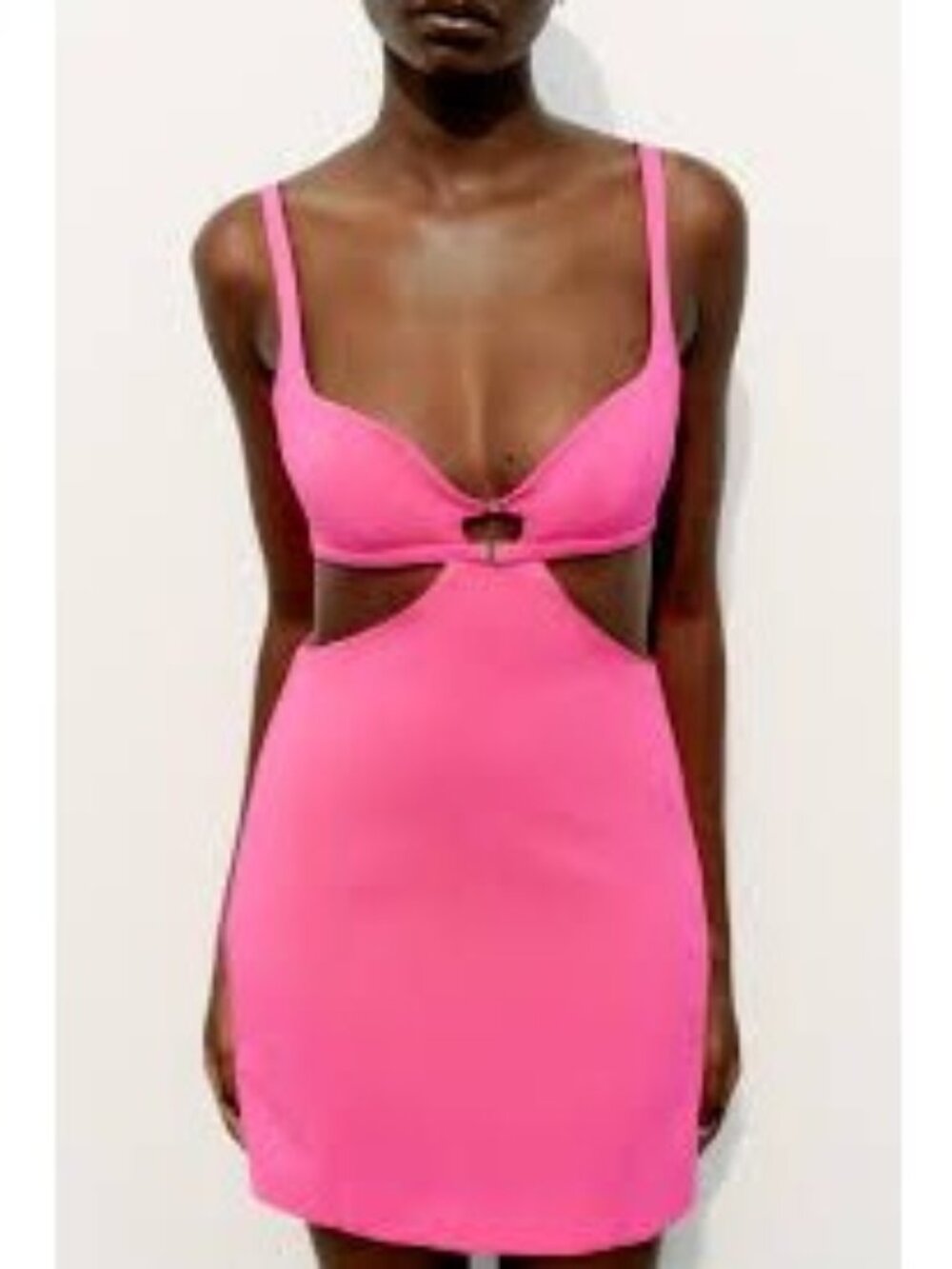 NWT Zara Pink Fuchsia Cutout Mini Dress Sweetheart Neckline Size M